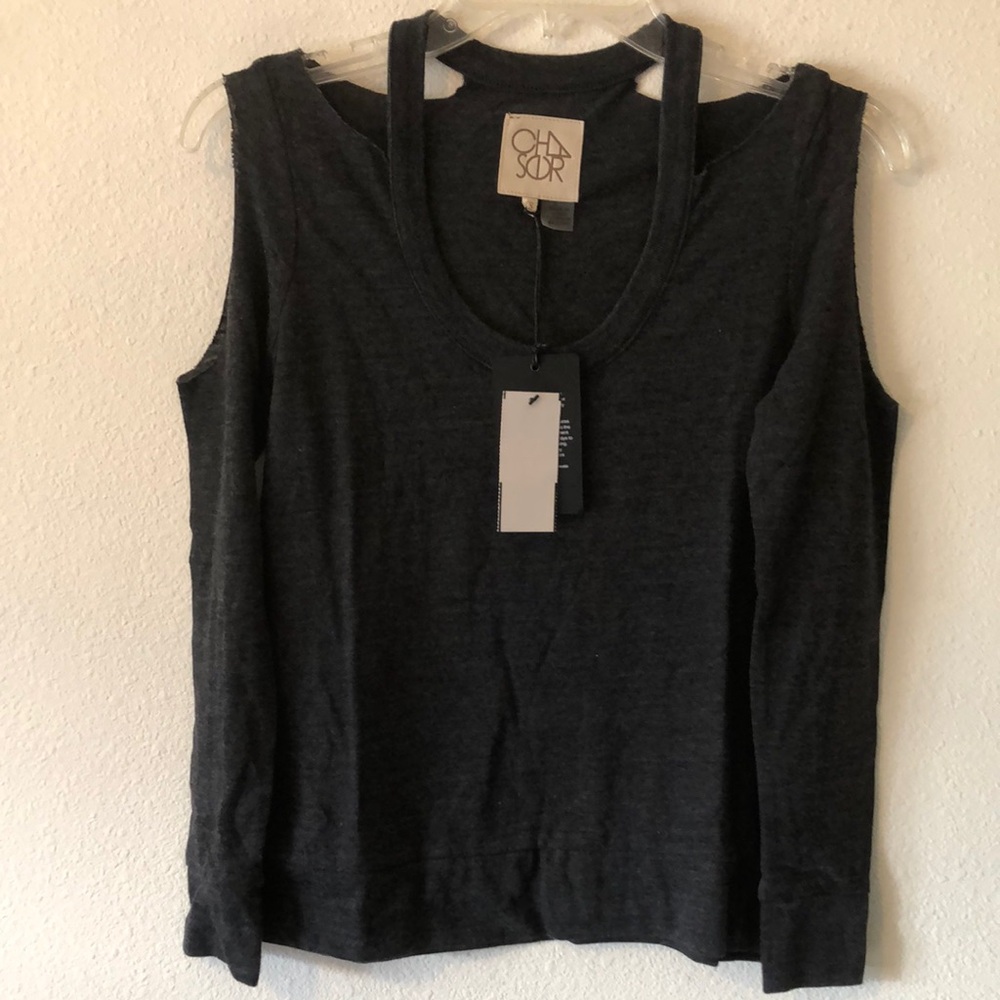 Chaser Cold Shoulder long sleeve Charcoal Gray Women's Top XS New!